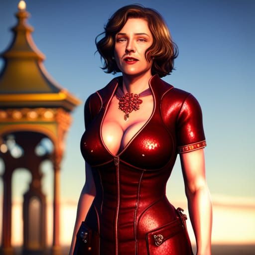 Laughing Woman in Game Shop, Photorealistic Style