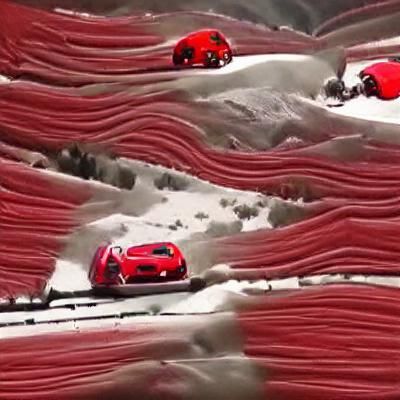 Red Sports Car Racing Snowy Mountain
