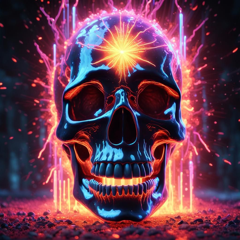 Bioluminescent Crystal Skull in Neon Light