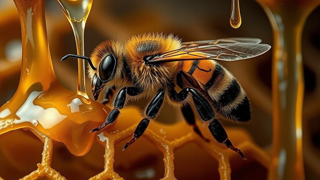 Dreamlike Queen Bee in Surreal Honeycomb