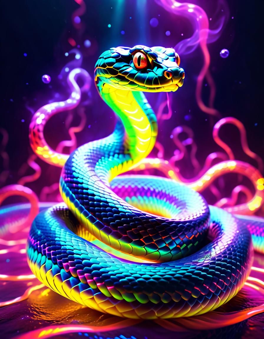 Neon Snake with Glowing Scales in Fantasy Art