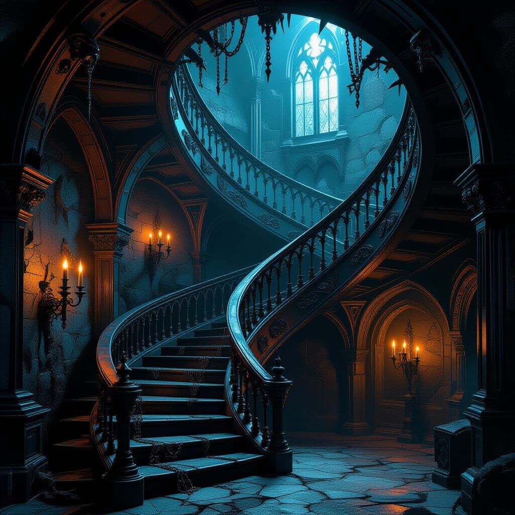 Gothic Metal Staircase Spiraling Downward