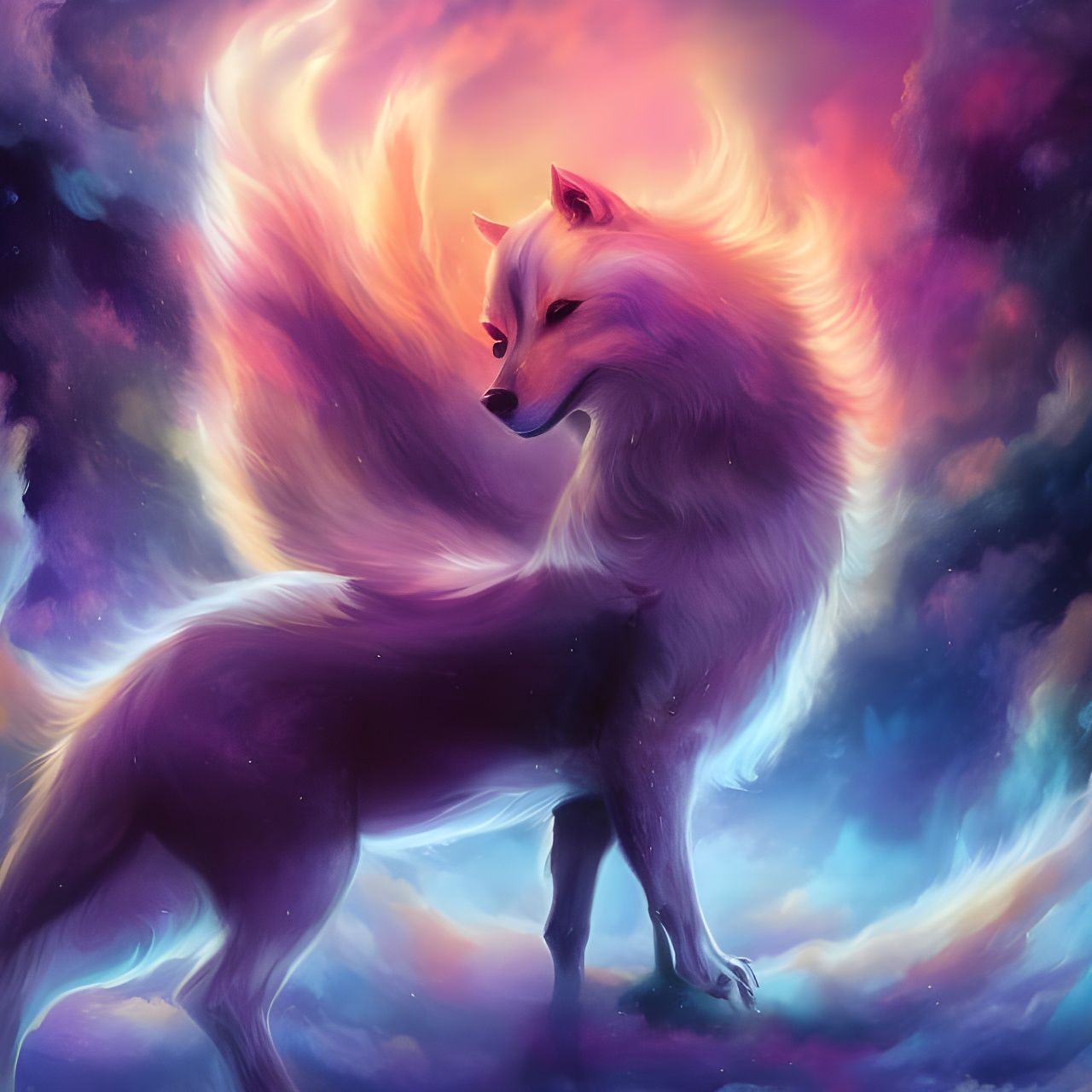 Cosmic Astral Wolf Digital Artwork in Surreal Style