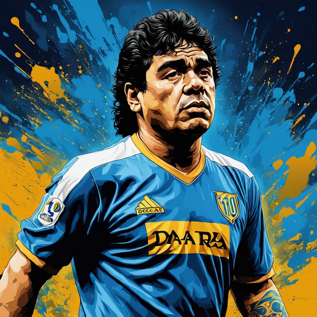 Maradona at La Bombonera: Hyperrealistic Splash Art