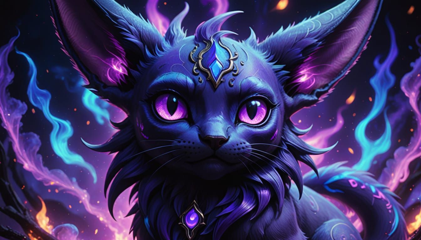 Mythical Espeon Pokemon with Glowing Eyes in Dark Fantasy