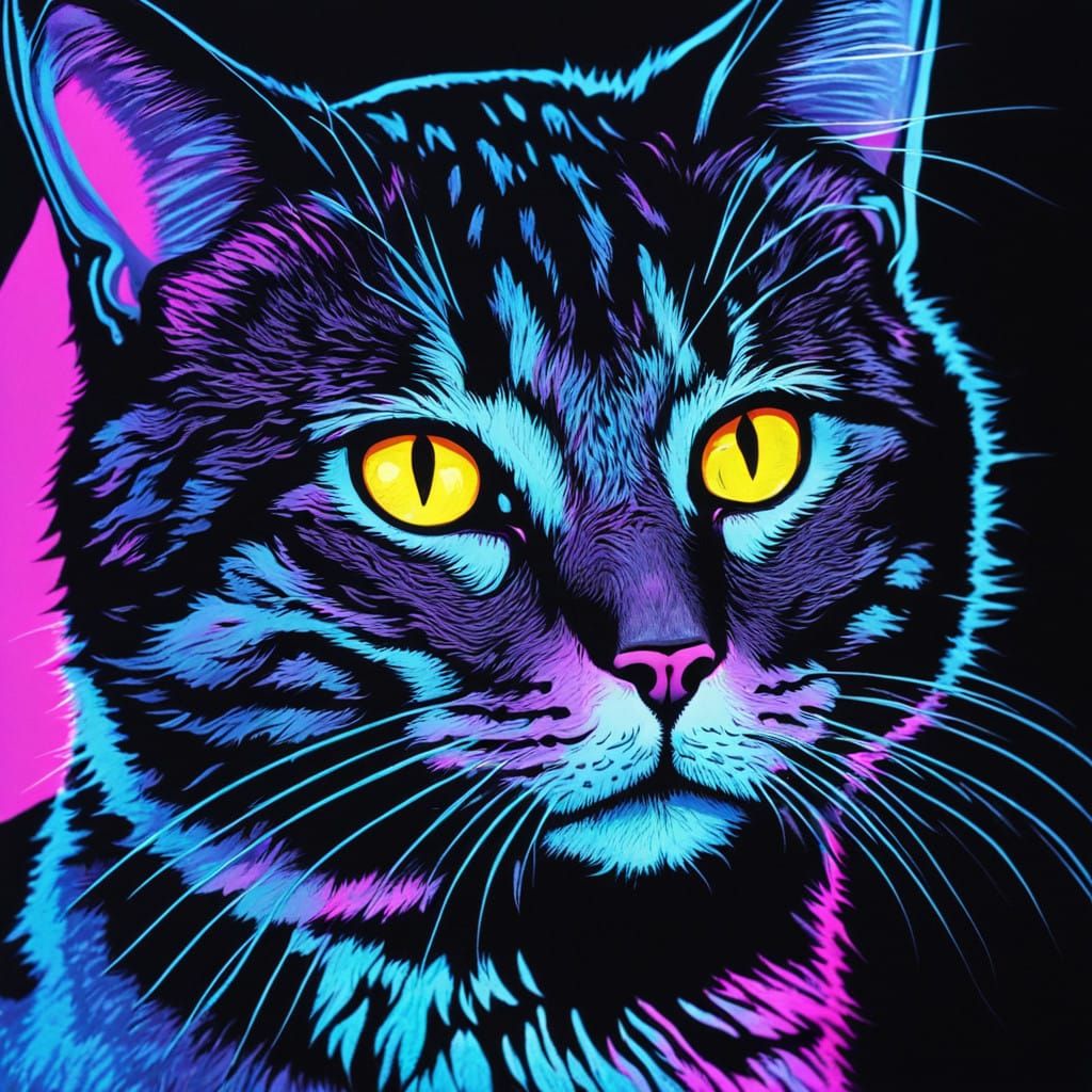 Glowing Tabby Cat in Neon Light