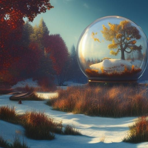 Snow Globe in Summer Field: Detailed Matte Painting
