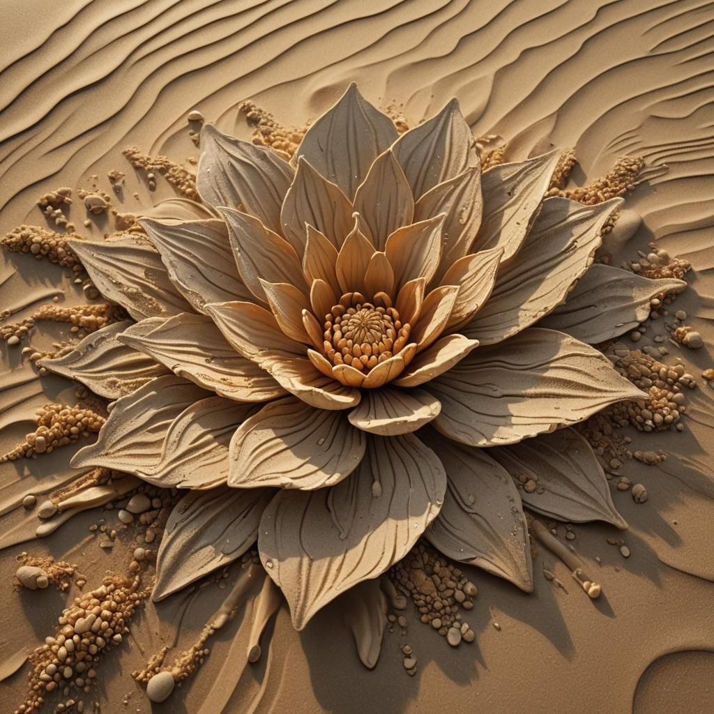Hyperrealistic Sand Flower Leaning Towards Ocean