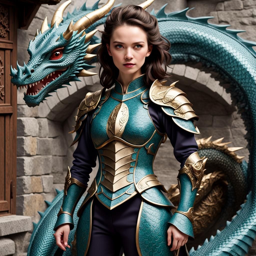 Voluptuous Woman with Dragon Shield