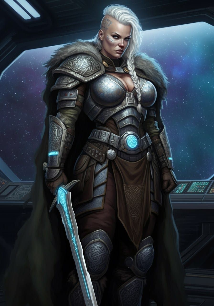 Sci-fi Female Viking Jarl in Power Armor