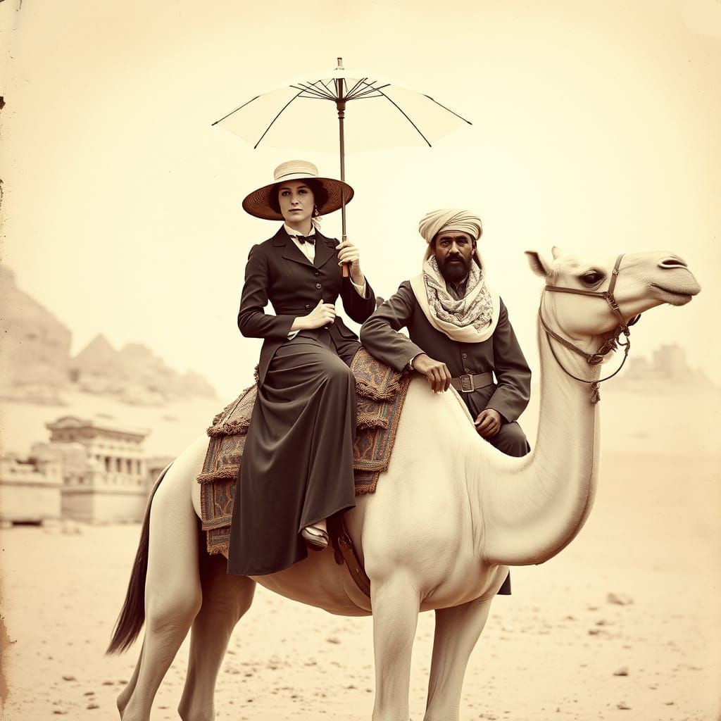 Victorian Woman on Camel in Desert Travel Photo