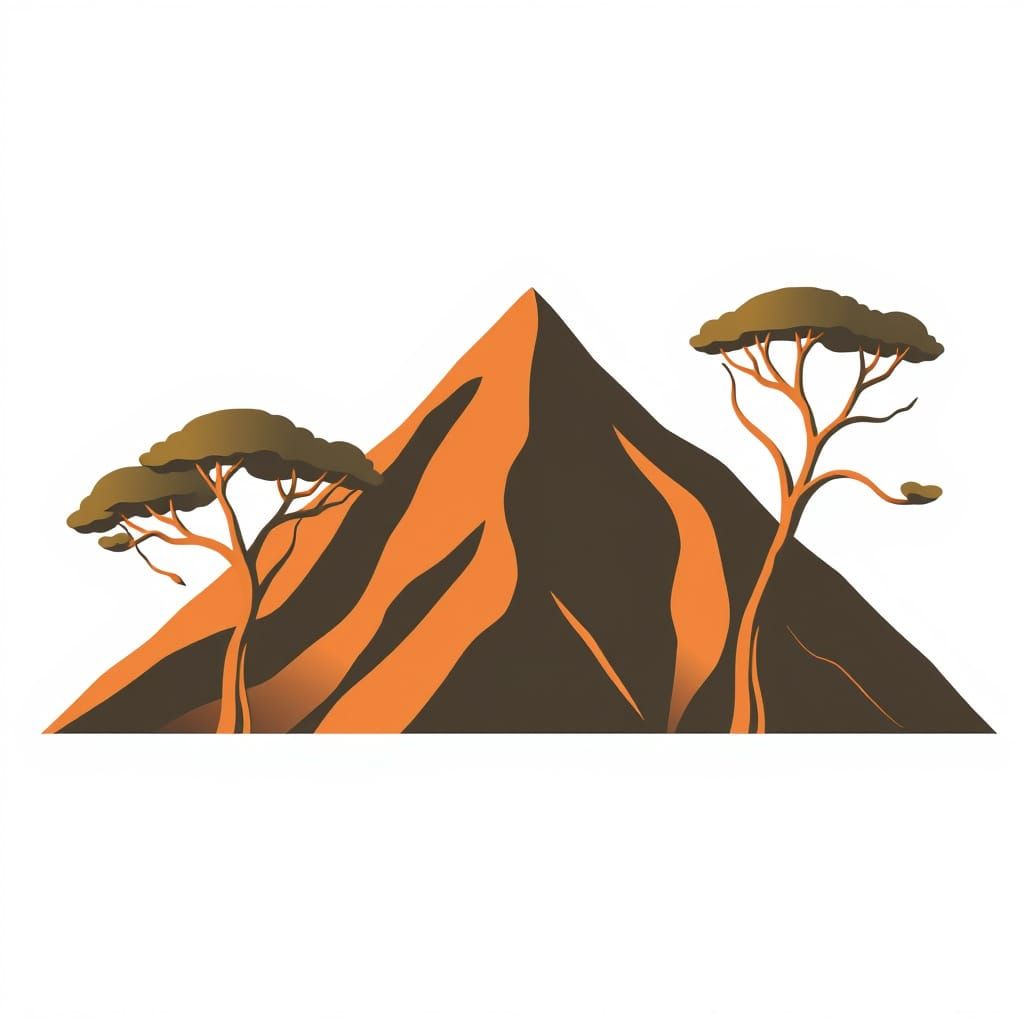 Ancient Symbolic Mountain Icon in Dark Terracotta