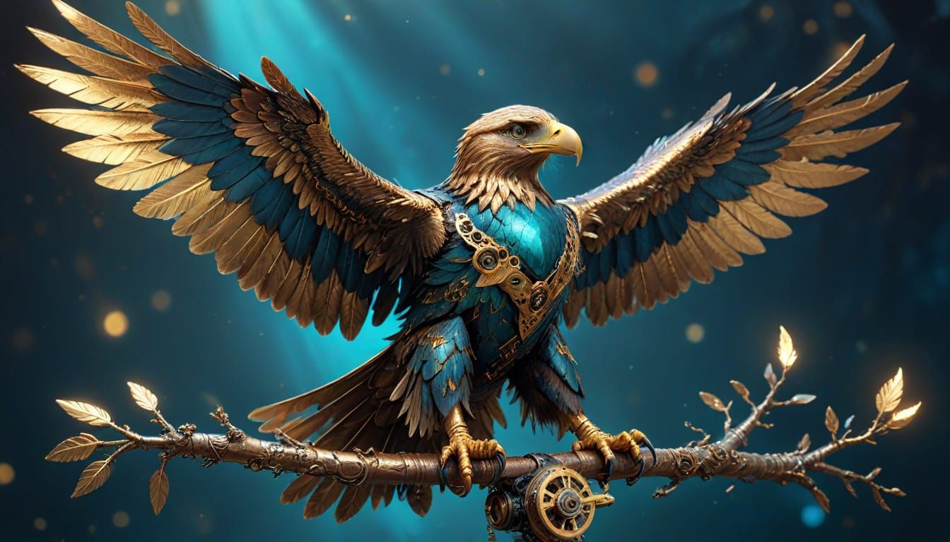 Steampunk Eagle with Metallic Feathers and Gears