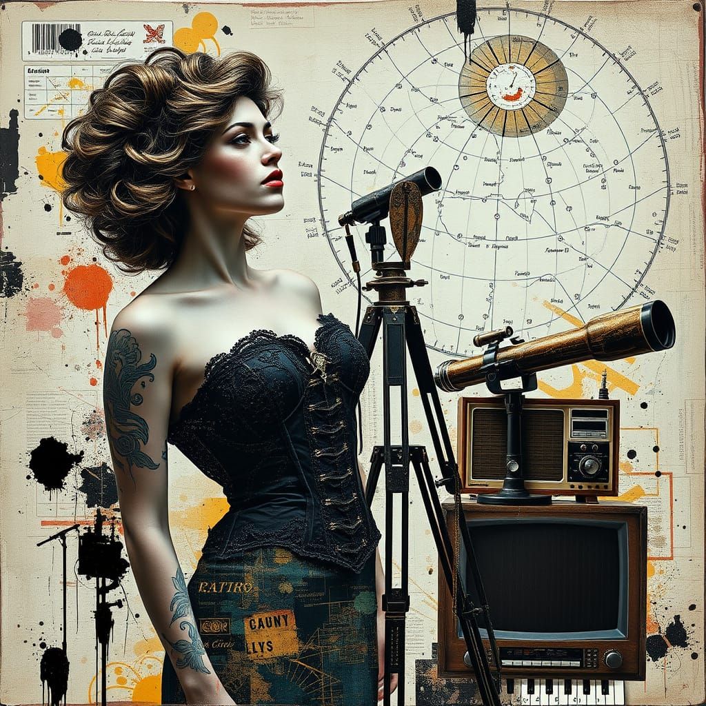 Surreal Portrait of a Woman Under Starry Night Sky