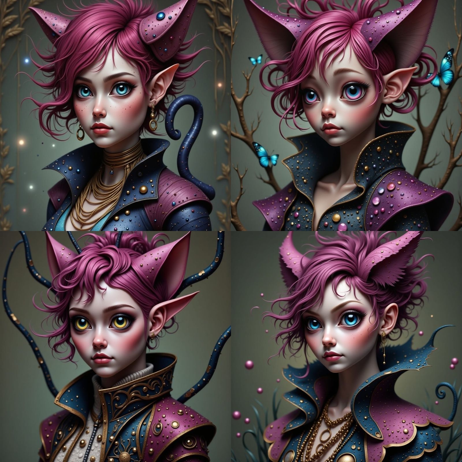 Sparkling Silver Tabby Cat Pixie with Blue Butterfly Wings