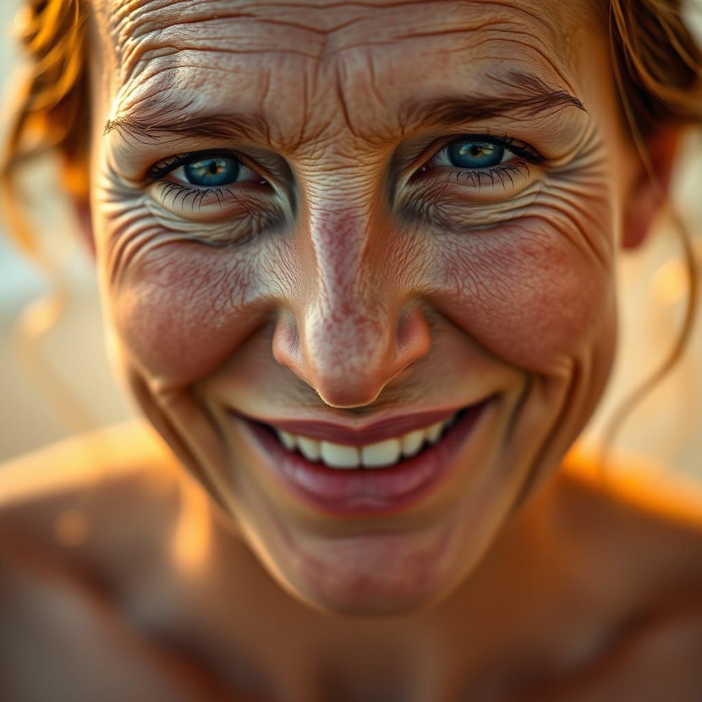 Golden Portrait of Smiling Finnish Woman