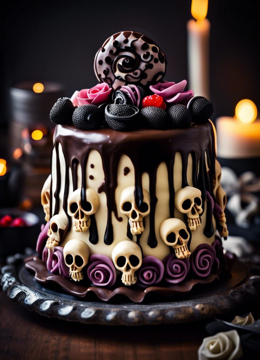 Gothic Birthday Cake with Tentacles and Skulls