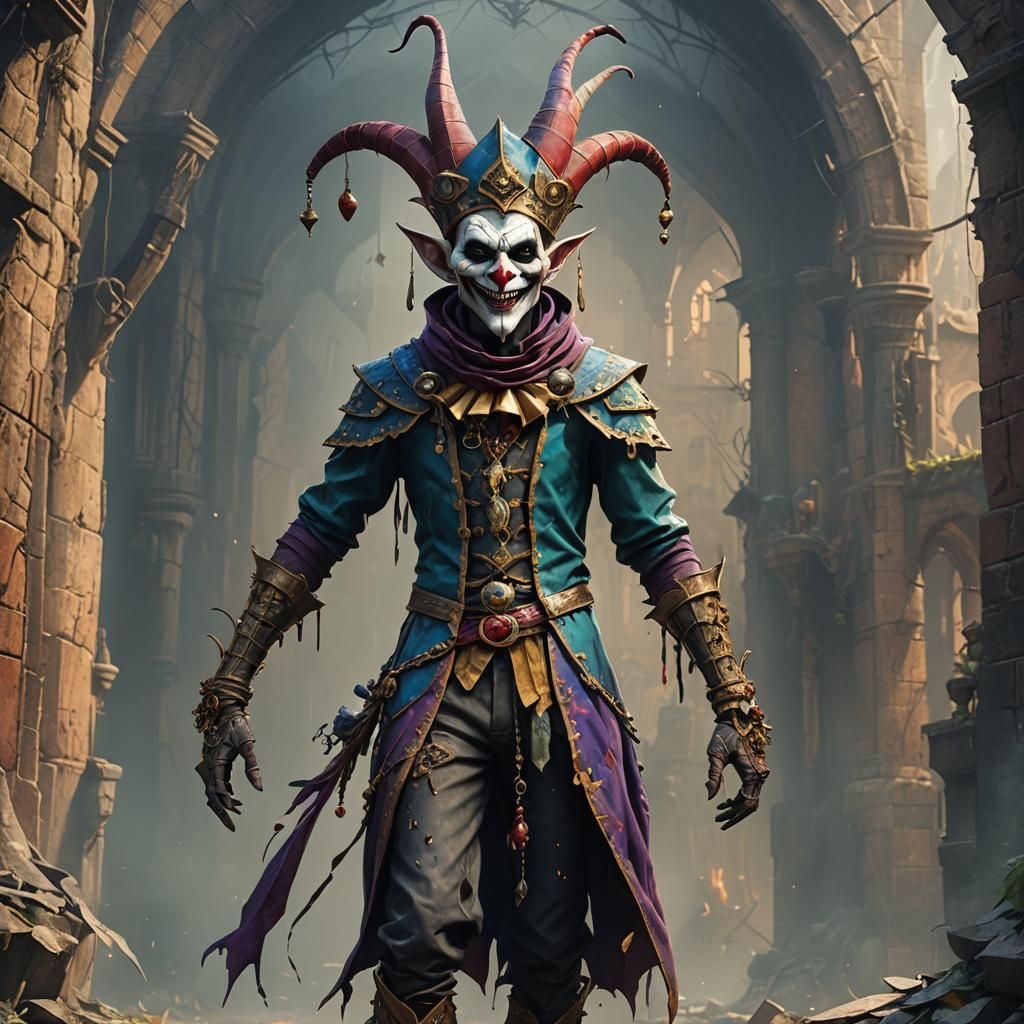 Masked Jester in Detailed Matte Painting Style