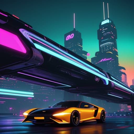 Retro-Futuristic Cityscape in Neon Synthwave Style