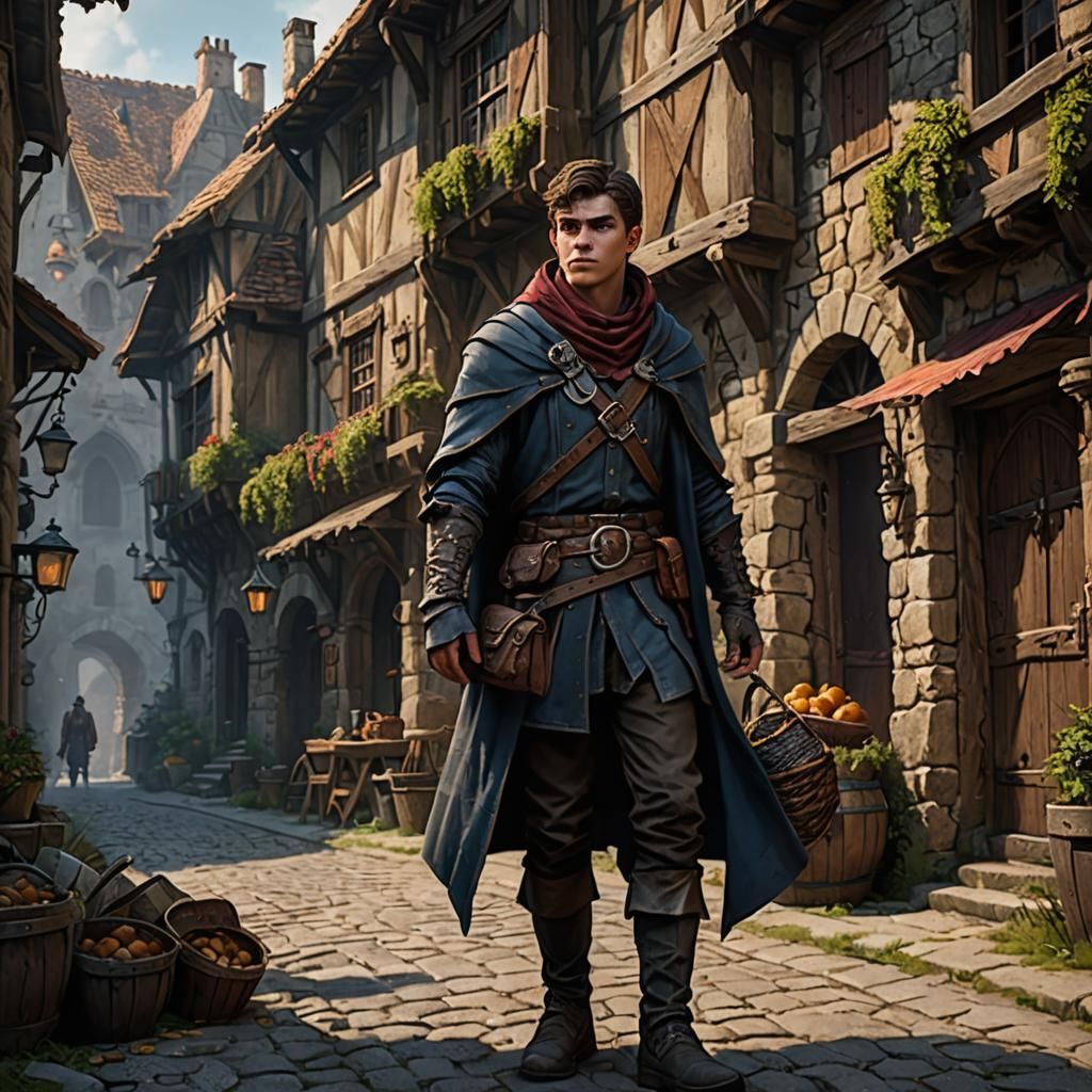 Medieval Thief Boy in Rundown Village, Detailed Matte Painti...