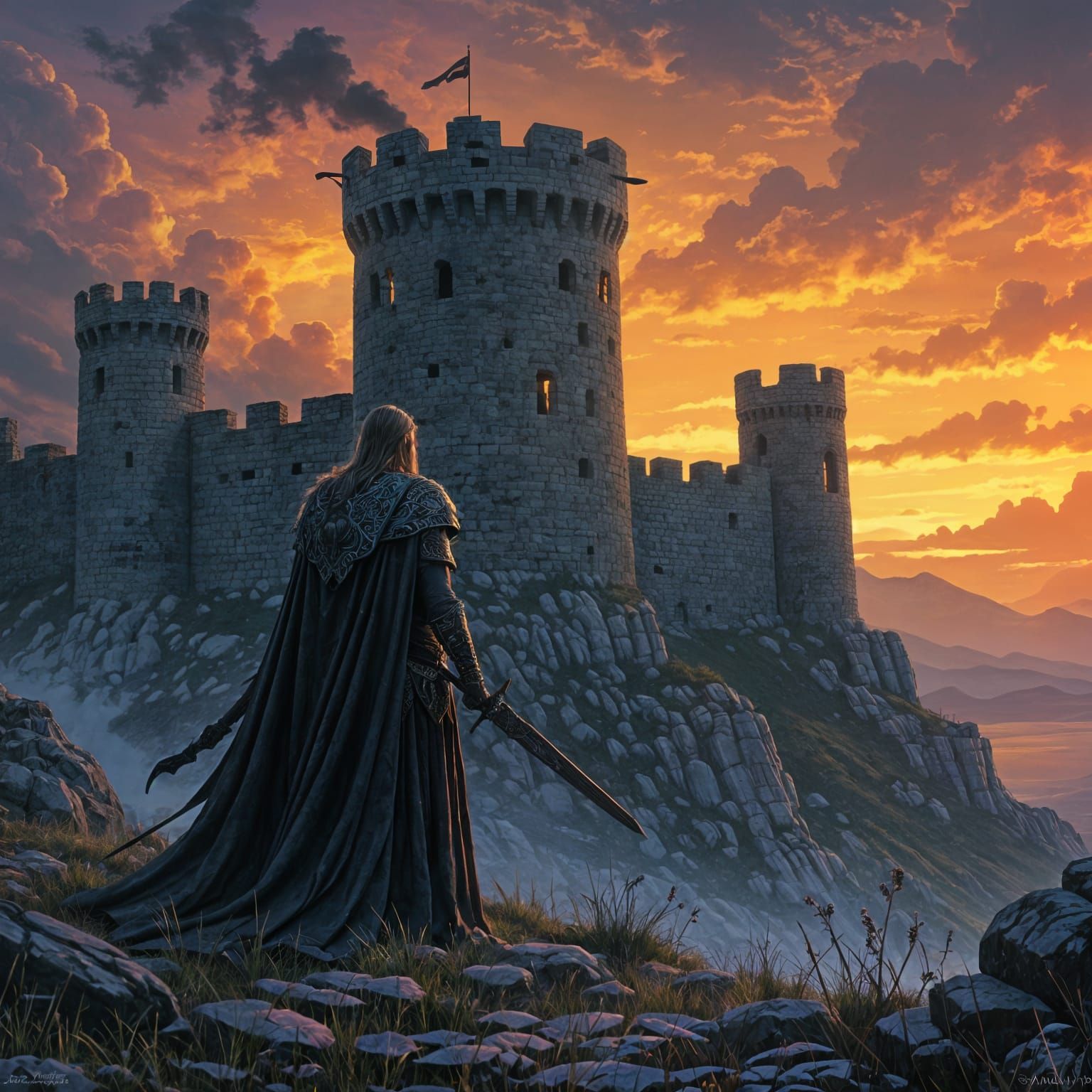Viking Warrior's Ghost Guards Ruined Castle in Dark Fantasy ...