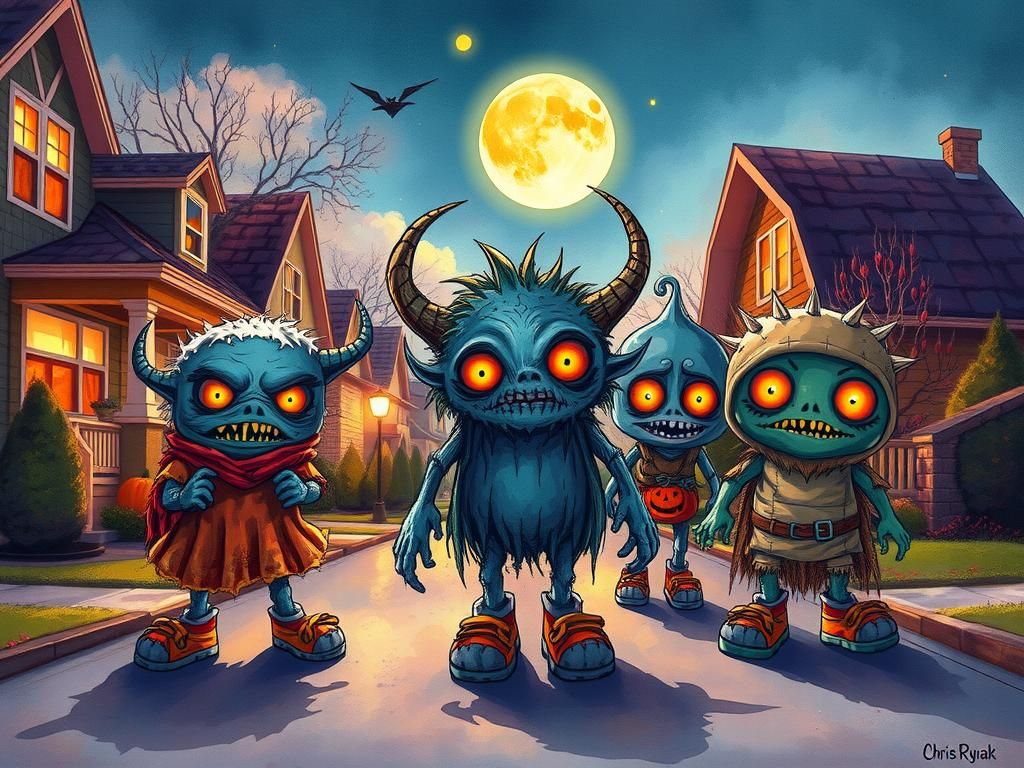 Spooky Cute Monsters on a Whimsical Halloween Night