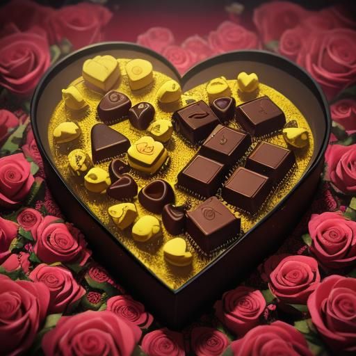 Heart-Shaped Chocolates in a Rose Garden