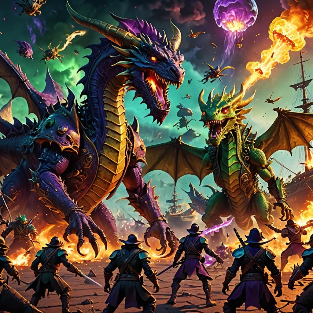 Epic Sci-Fi Battle: Dragons vs Aliens in Arena