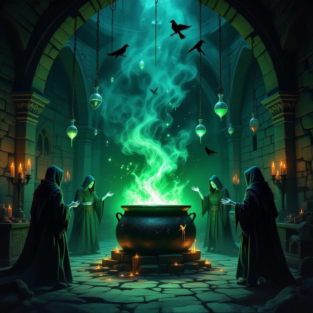 Dark Fantasy Potion School in Gothic Castle Dungeon