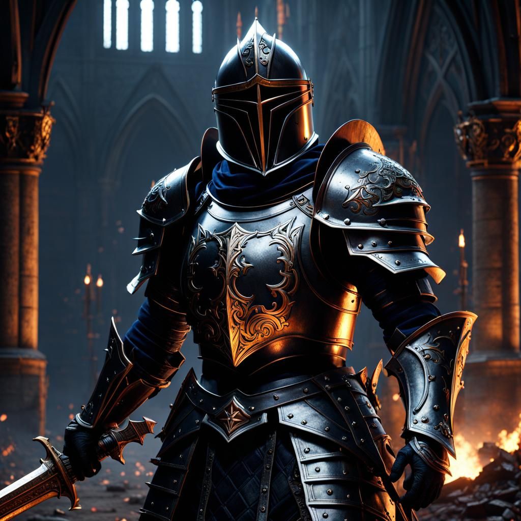 Gothic Knight in Dark Fantasy Battle, 8K