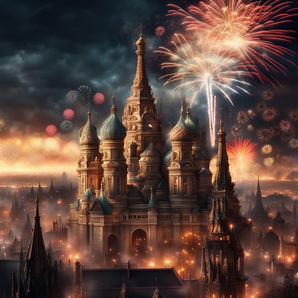 Brilliant Fireworks Display: Epic Digital Matte Painting