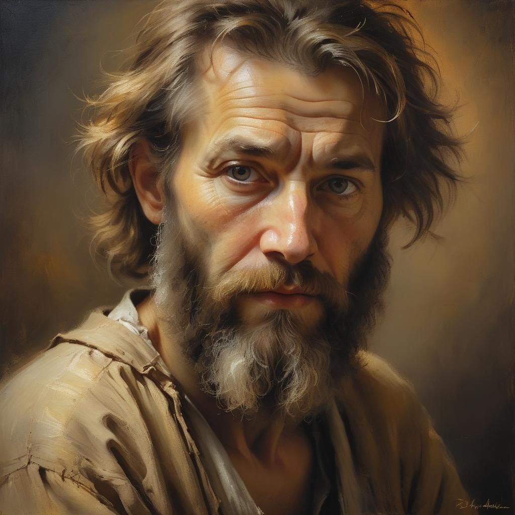 Enigmatic Man Portrait in Baroque Impasto Style