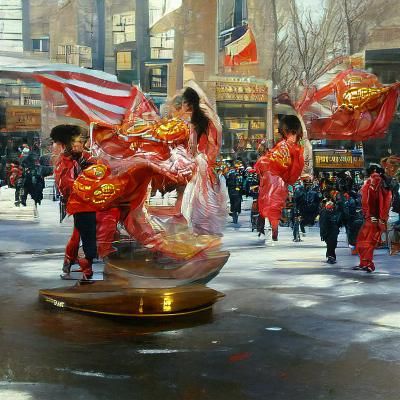 Chinese New Year Celebration in Oil Painting