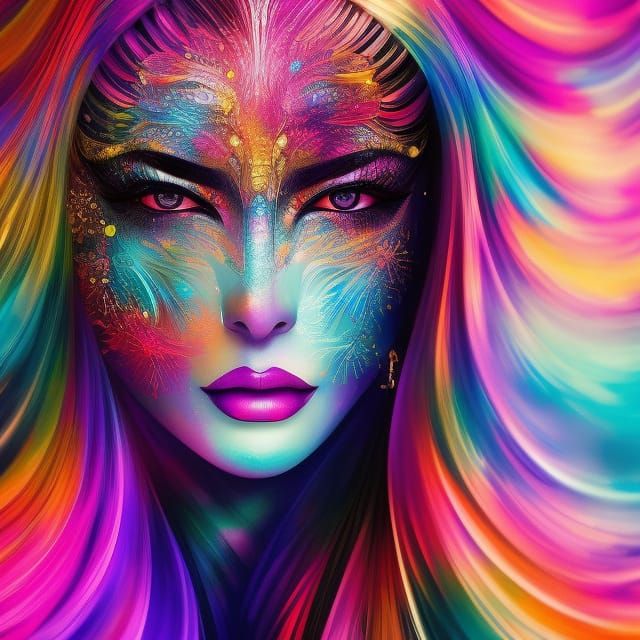 Female Samurai Warrior in Luminous Color Splash Art