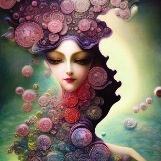 Baroque Fractal Lady: 3D Rendered Portrait