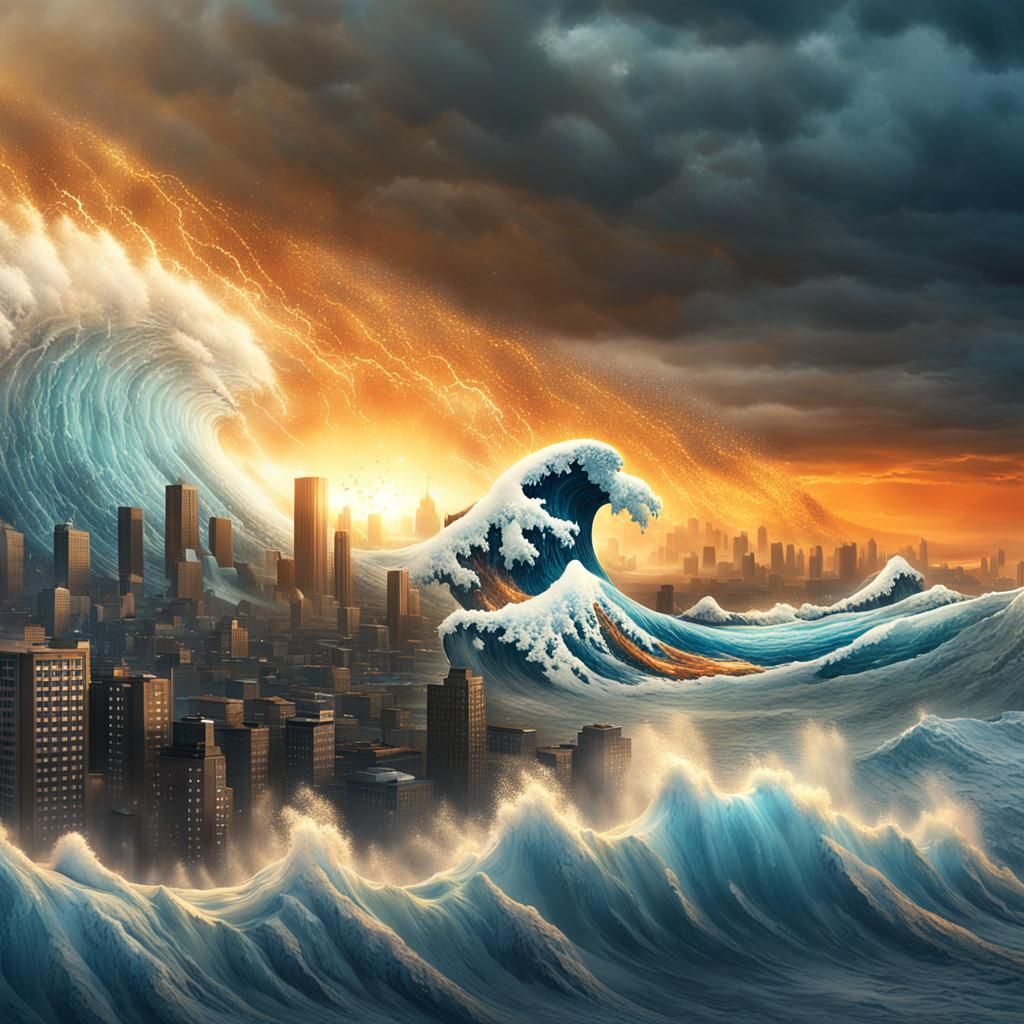 Giant Tsunami Towers Over City: Digital Matte Painting