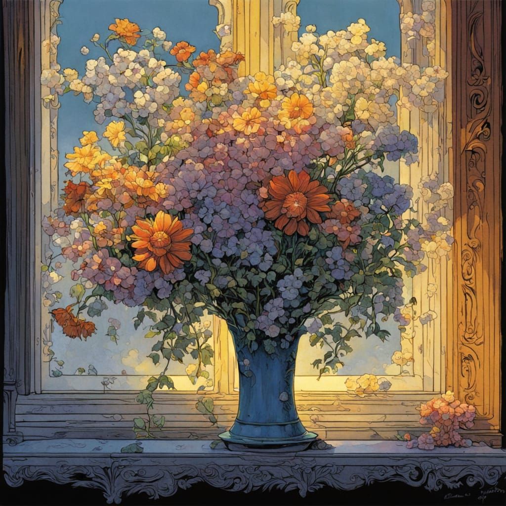 Radiant Flowers in Anime Chiaroscuro Style