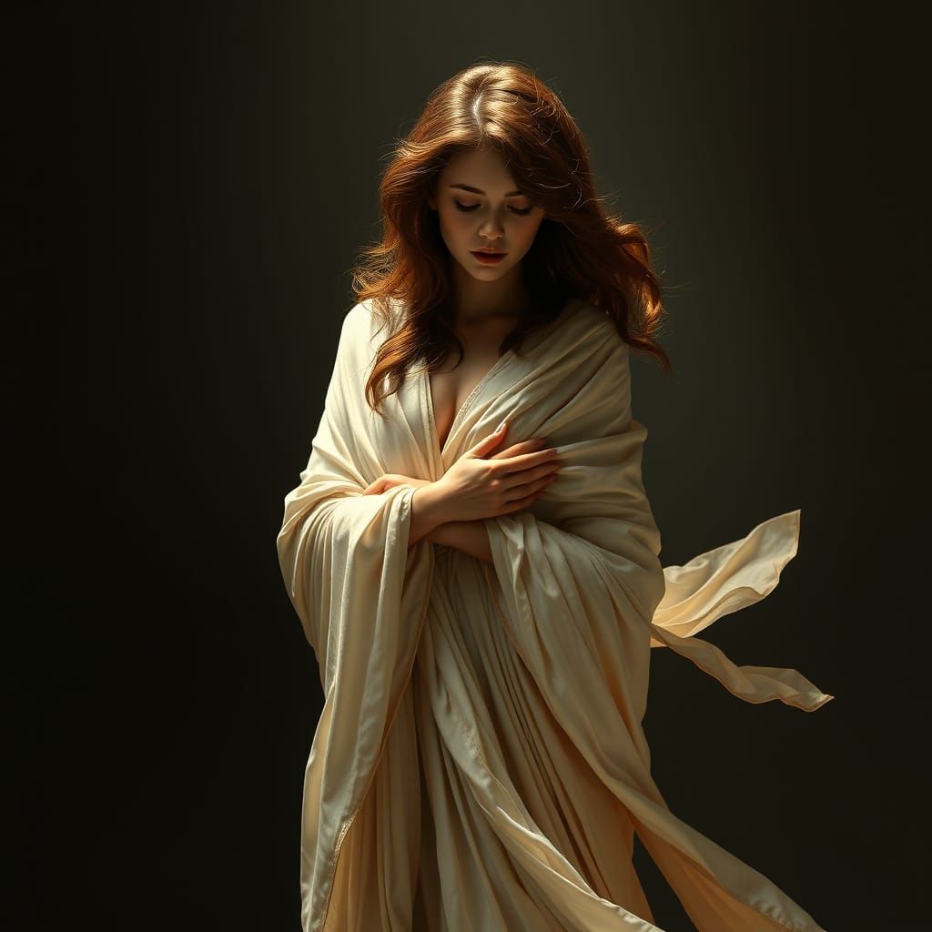 Ethereal Goddess in Baroque-Inspired Robes