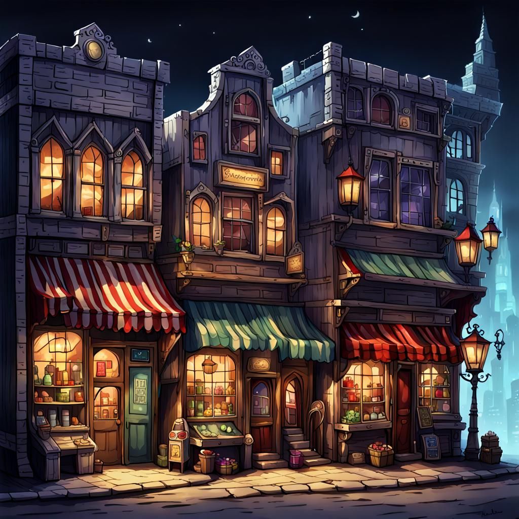 Surreal Fantasy Buildings in Arcane Punk Style