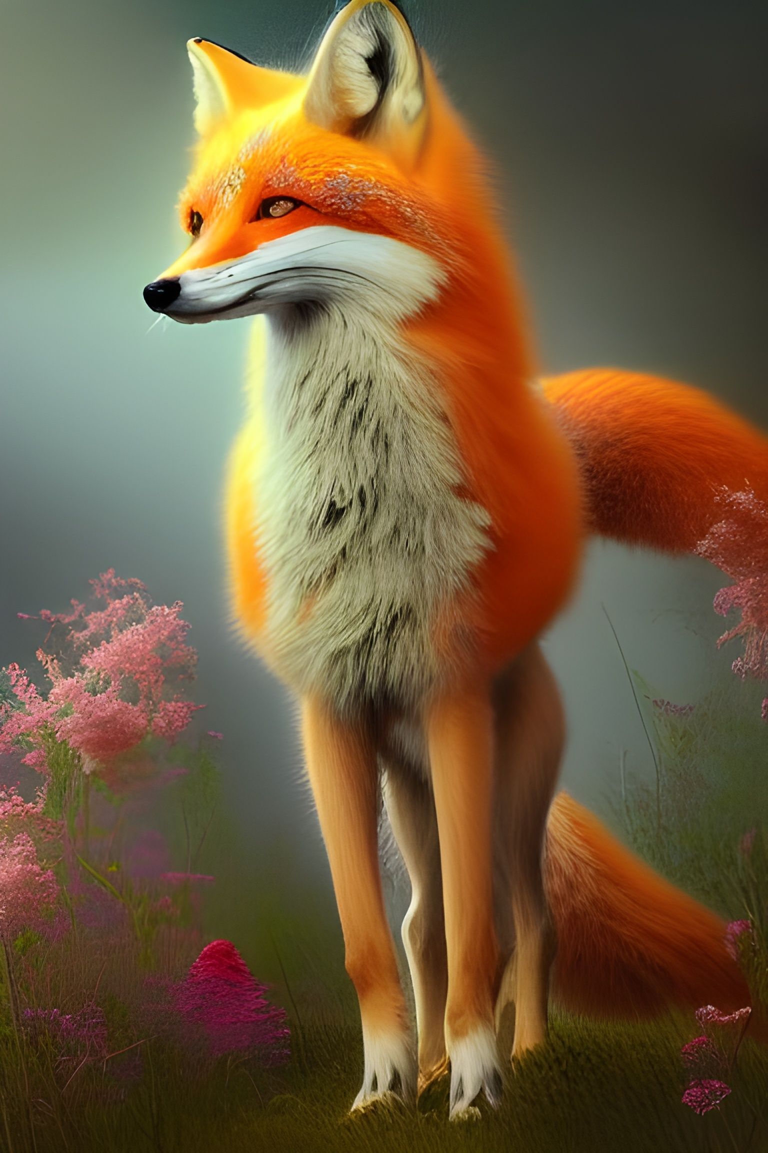 Ethereal Fox Goddess Painting in Digital Art Style