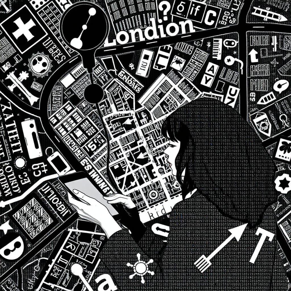 Woman Studies Cyberpunk ASCII Art London Map
