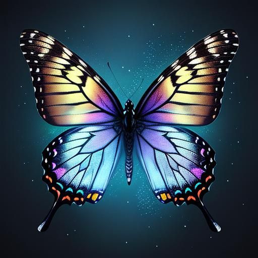 Glass Butterfly with Fire Pattern Wings in 3D