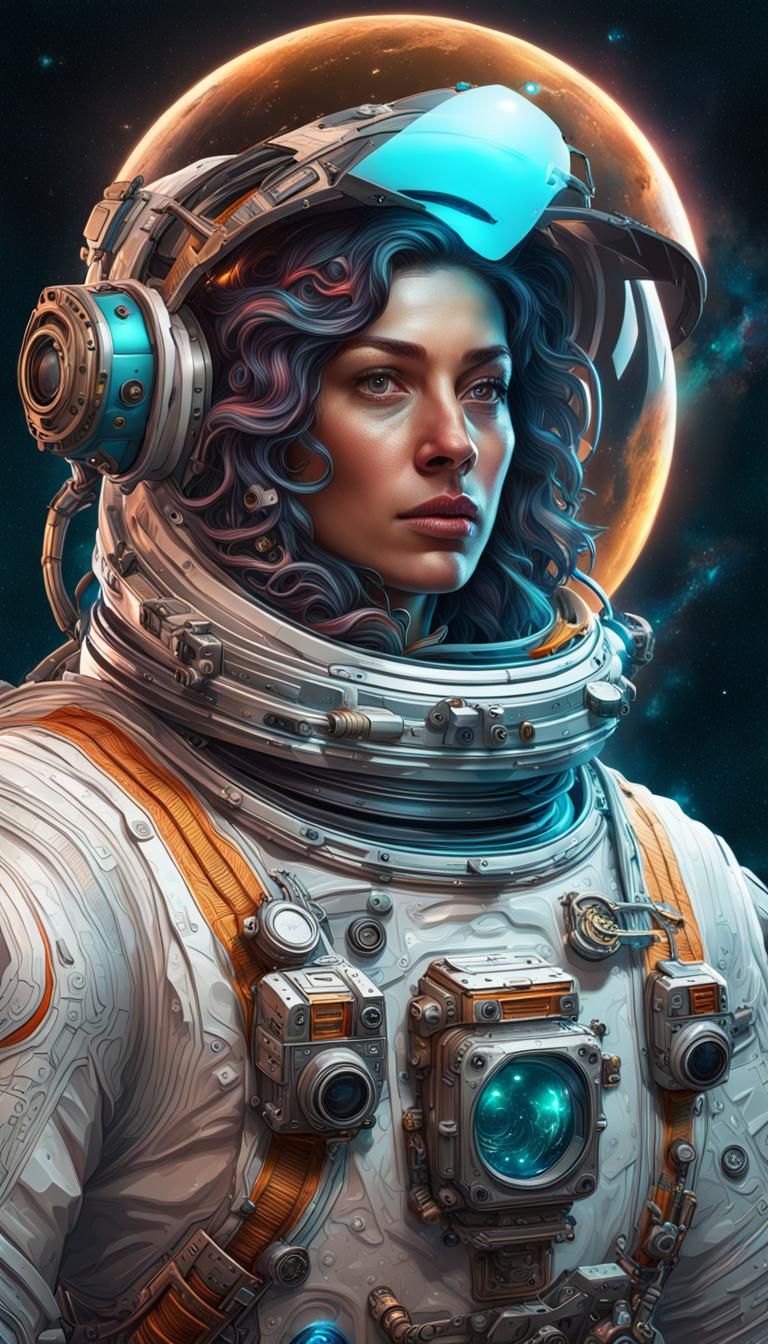 Astronaut Surfboard Portrait in Space, Hyperdetailed Splash ...