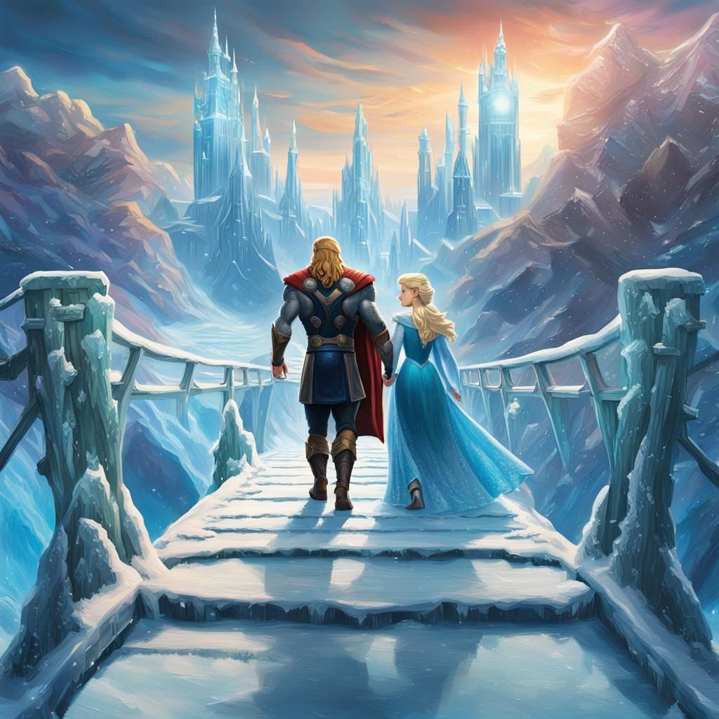 Thor and Elsa on Neptune: Hyperrealistic Concept Art