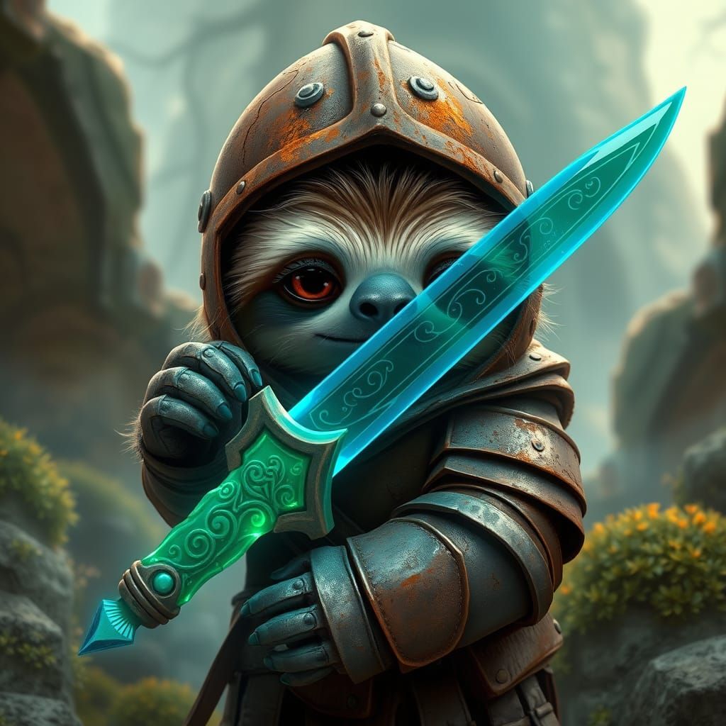 Charming Sloth Warrior in Whimsical Armor