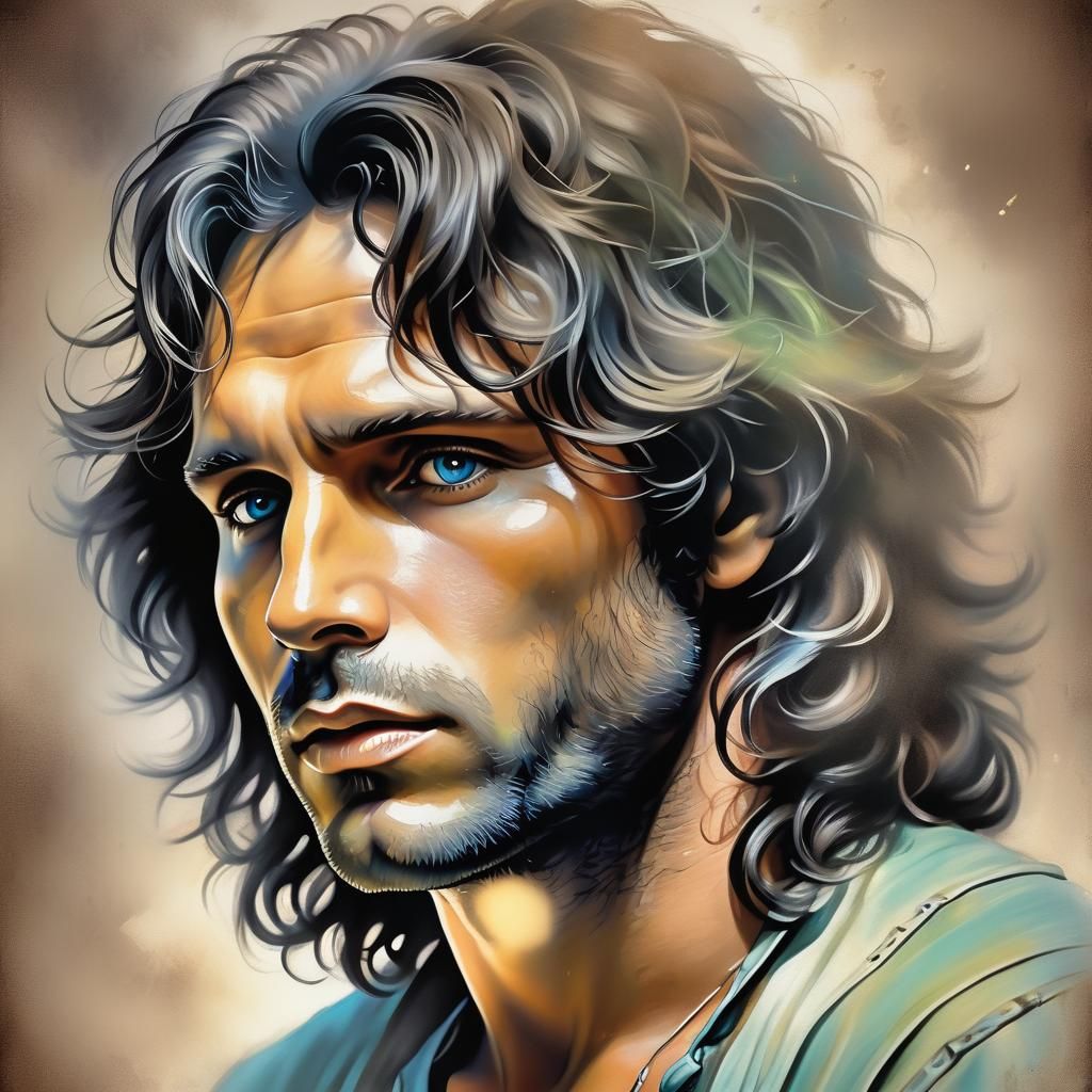 Jim Morrison Portrait in Soft Pastels, Art Nouveau Style