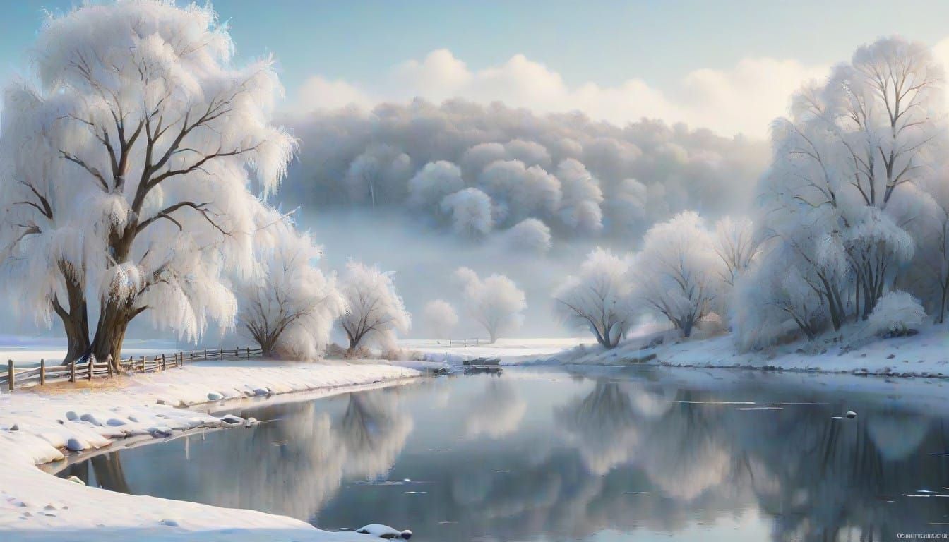 Winter Wonderland with Frosty Willow Trees