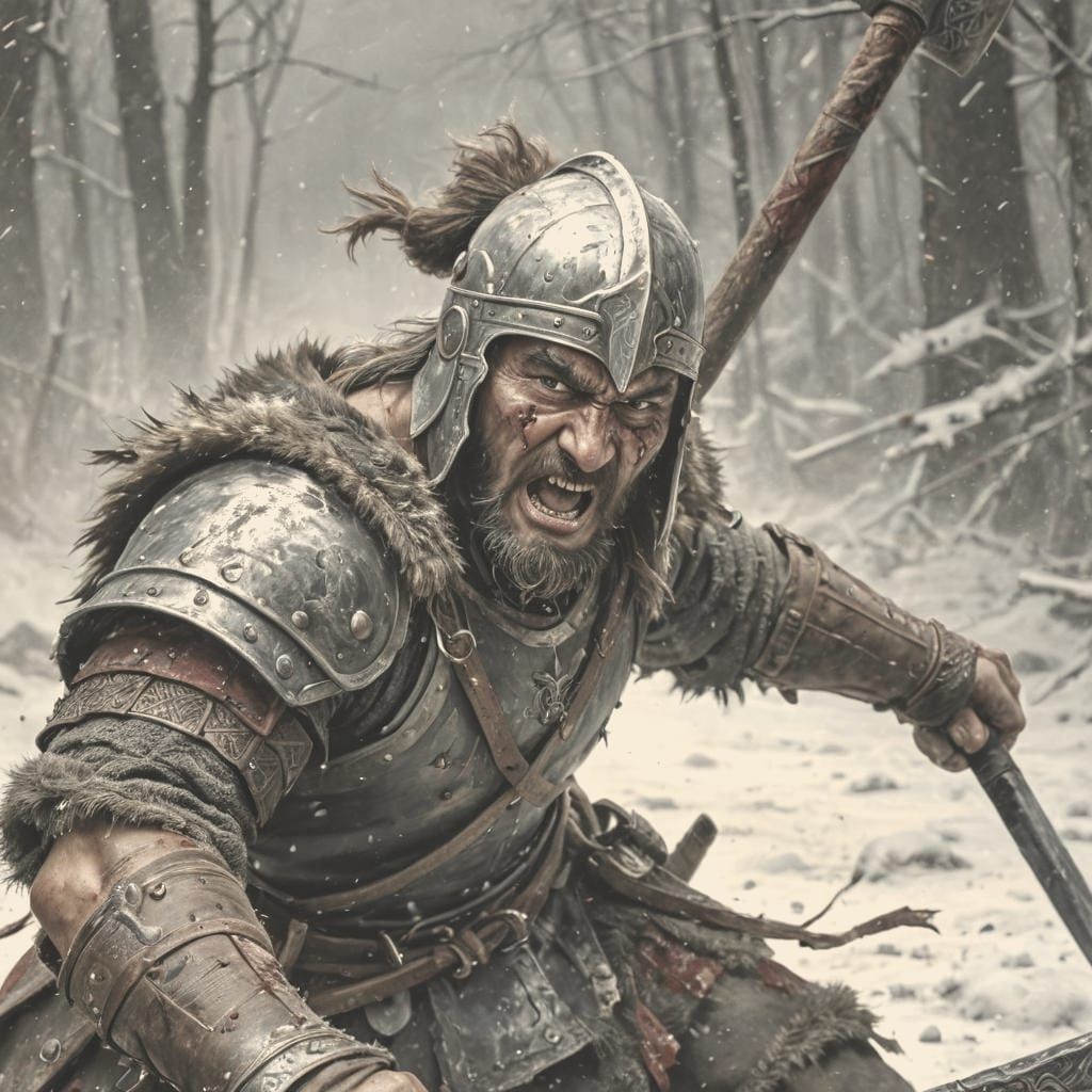 Anime Warrior's Fatal Blow in Oil Painting Style