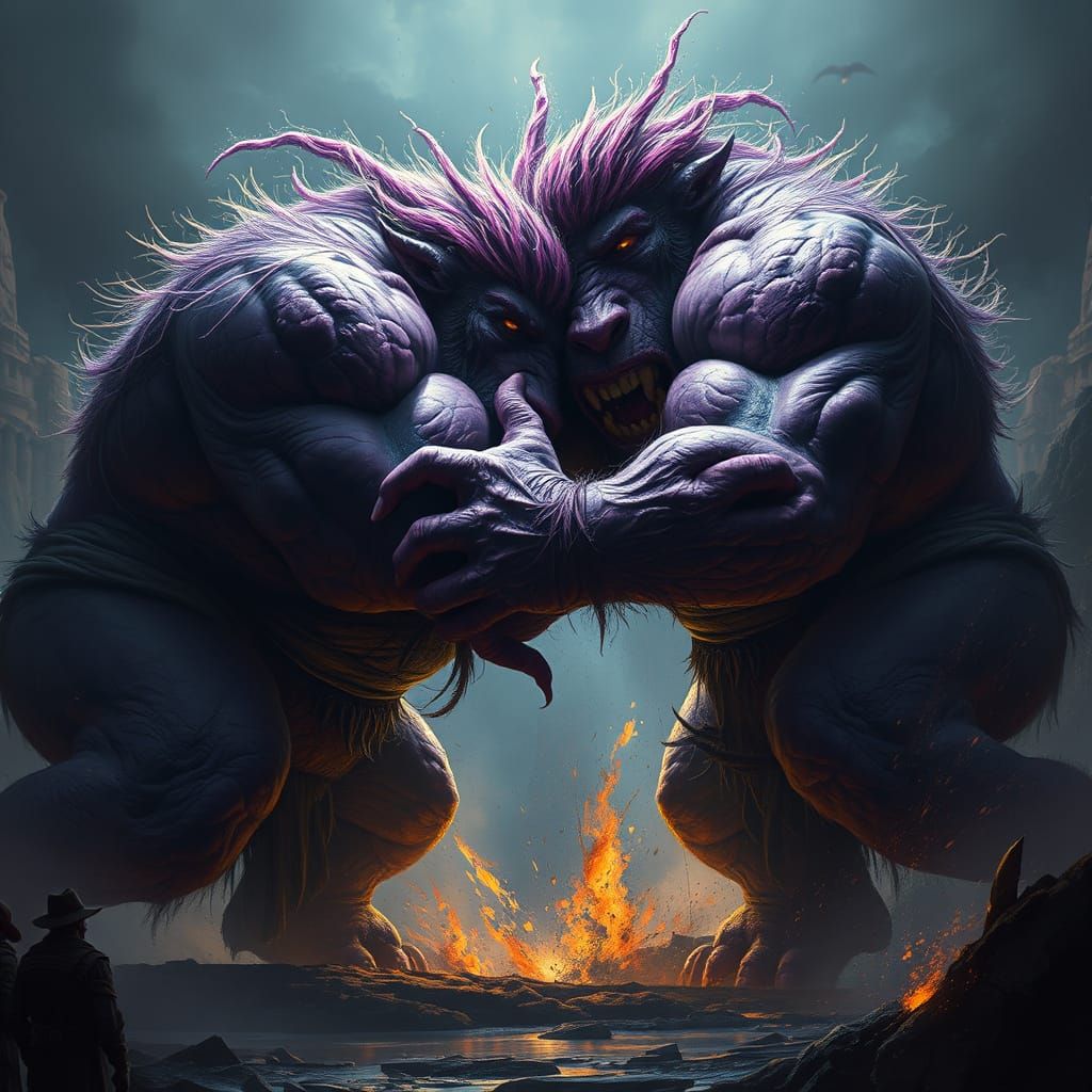 Massive Trolls Wrestling: Dark Fantasy Concept Art