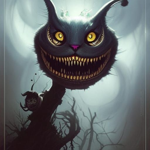 Sinister Cheshire Cat Plotting, Digital Art Style